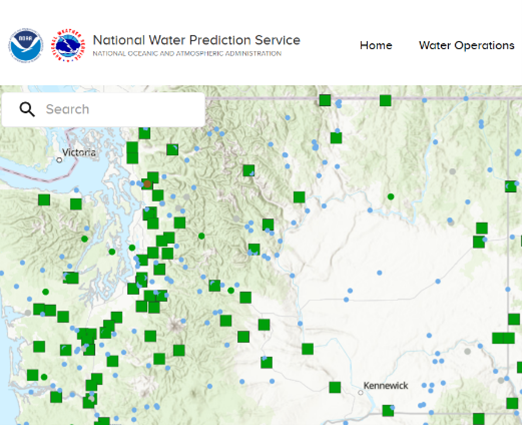 Screenshot of a map on the National Weather Service website.